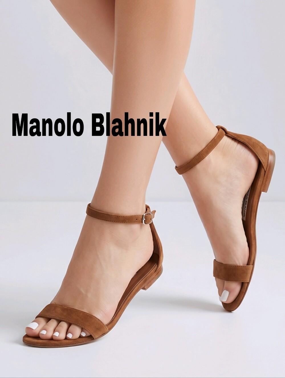 Manolo Blahnik Leather Ankle Strap Flat Sandals 9 39.5 Italy Shoes